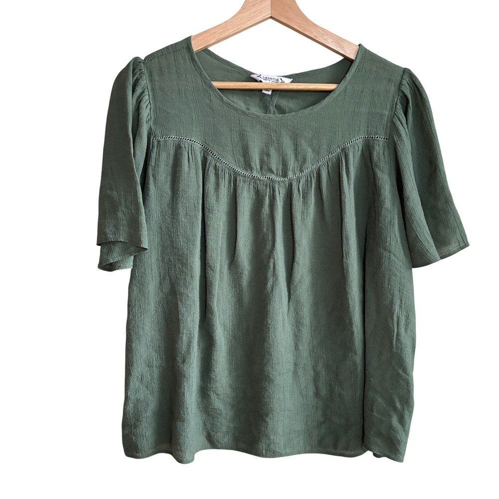 Nanette Lepore Blouse Medium Green Women Flutter Sleeve Rayon Blend